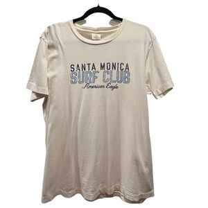 American Eagle 100% cotton Cream Short Sleeve Tee Santa Monica Surf Club- Size M